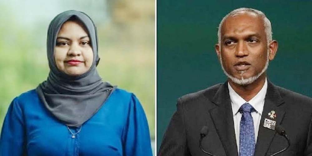 Menteri Lingkungan Hidup Maladewa Fathimath Shamnaz Ali Saleem dan Presiden Mohamed Muizzu