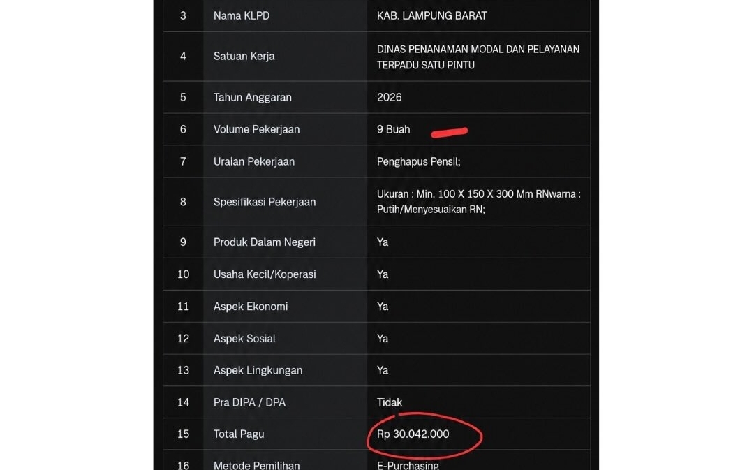 Gegerkan Media Sosial, Rencana Belanja ATK DPMPTSP Lampung Barat Anggarkan Rp 30 Juta untuk Penghapus Pensil 1 Screenshot 20260620 214652 Instagram